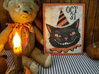 Retro Steampunk Gothic Vintage Style Halloween Grinning Black Cat Oct 31 Sign