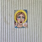 Original Aceo Folk Art Painting Girl Woman Halo Beautiful Glitter Portrait