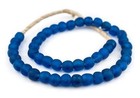 Dark Azul Recycled Glass Beads 14mm Ghana African Sea Glass Blue Round Handmade