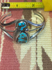 Vintage Navajo Turquoise And Silver  Cuff  Bracelet  Signed Gw 