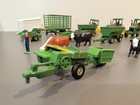 John Deere Small Scale Toy Tractor Farm Equipment Lot Wagons Baler Animals