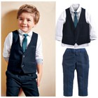 Gentleman Toddler Baby Boys Tops Shirt Waistcoat Pants Formal Suit Outfits Set
