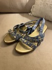 Vintage 90s Paradise Bay Studded Sandals Size 7 Gold Navy Slip On