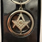 New Silver Tone Masonic Mason Key Chain Square   Compass Freemason  spins   Box