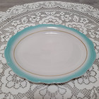 Tepco China Usa Platter White W scalloped Seafoam Green Rim Oval 12 X 9 5  