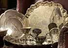 Lot Of 11 Vintage Silver Plated Serving Platters  Plates Goblets Use Or Scrap