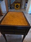 Vintage Mahogany Table With  Embossed Or Stenciled Leather-inset Top 