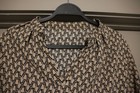 Shein Women   s Xl Blouse Beige Black Geometric V-neck Long Sleeve Polyester Top