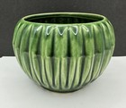 Mcm Mccoy Pottery Ribbed Round Orb Flower Pot Vintage Usa Green Planter 5 5 