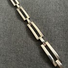 Heavy Vintage Stainless Steel Chain Link Bracelet W Silver Plate