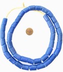 Ghana African Matched Opaque Blue Cylinder Recycled Glass Trade Beads-ghana