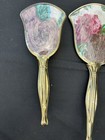 3 Piece Vintage Vanity Dresser Set Gold Tone Floral Brush Comb Hand Mirror 
