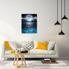 Lb Framed Moon Over Ocean Canvas Wall Art Night Sky Full Moon White Cloud Pai   