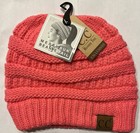 New C c Beanietail Ponytail Messy Bun Solid Ribbed Beanie Hat Cap Pink Nwt