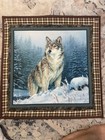 Lot Of 4 Pre-quilted Finished Wolf Quilt Fabric Panels Brown Plaid Border 20 5 