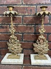 Pair Of Antique Girandole Candlesticks Marble Base Brass Basket Flowers Vintage