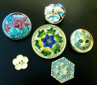 Collection Of 6 Czech Vaseline Crystal Glass Buttons  p833 -14 Mm-32 Mm - Rare  
