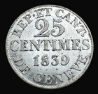 1839 Swiss Geneva 25 Centimes Silver Coin  Bu