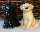 Vintage Yellow   Black Labrador Retriever Ceramic Salt   Pepper Shakers 