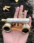 Antique Opera Glasses Vintage  Binoculars White - Mother Of Pearl   Brass Handle