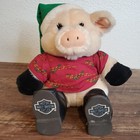 Harley Davidson Pig Hog Vtg 1998 Plush Doll Collectible Christmas Hat With Bell