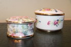 Pair Of Vintage Porcelain Antique Style Pill Boxes round Trinket Dish pot floral