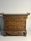 Vtg Large Elaborate Hand-carved Asian Wooden Jewelry Box Red Lining Animals