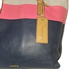 Fossil Leather Shopper Tote Shoulder Handbag Purse Multicolor Stripe Nwot
