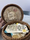 Vintage Woven Bamboo Sewing Basket With Assorted Sewing Items