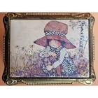 Vintage 70s Gold Scroll Red Velvet Casket Jewelry Box Painted Prairie Girl