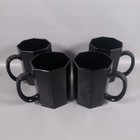 Vintage Arcoroc Black Octagonal Glass Coffee Cup Mug Set France