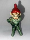 Vintage Set Of 3 Elf Pixies Ceramic Green With Red Hats Christmas Made In Japan