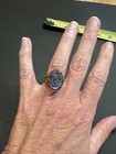Vintage Blue Intaglio Art Glass Cameo Twisted Brass Ring Adj Estate Jewelry
