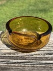 Amber Glass Ashtray 2 Slot Round 3 75  X 1 75  Vintage Mid Century Usa