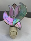 Vintage Ooak Stained Glass Pink Tulip Night Light Plug In Lamp Handmade Artisan