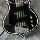 Black 4 Strings Unique Shape Electric Bass Guitar Soild Body White Edge Black