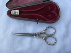 Antique Silver Shield Design Scissors   Agate Top Thimble Case Sewing Set Etui 