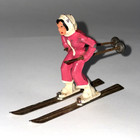 Vintage Barclay Lead Toy Pink Skier Skiing Figure W  Poles