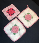 Vintage Antique Lot Of 3 Home Crocheted Pan Holders  2  And Granny Square  1 