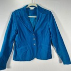 Crushed Velvet Turquoise Blue Jacket Women s Size 10 George Blazer 100  Cotton