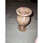 Vintage Hand Carved Polished Onyx Stone Vase Banded Pink Green Cream 5 25 Inch