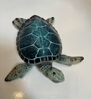 Sea Turtle Figurine 7    Long Textured Polystone Resin Bright Colors Nautical Deco