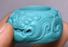 4cm Old Chinese Turquoise Carving Dynasty Palace Beast Head Ring Ring