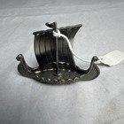 Vintage Mini Pewter Viking Ship Enamel Inlays Metal Ship Boat Scandinavian Decor