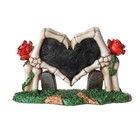 Love Never Dies Skeleton Hands Heart Statue     Skull Graveyard Rose Figurine