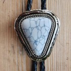 White Cracked Triangle Silver Rodeo Cowboy Bolotie Western Bolo Tie