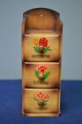 Vintage Wall Mount Wood Sewing Chest Of Drawers Storage Box  3 Drawers Labeled