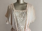 Antique 1920s Pink Cotton Voile Embroidered Lace Pintuck Lingerie Tea Gown Dress