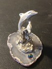 Beautiful Pewter Double Swimming Dolphins       Figurine Waves On Piece Of Rock 