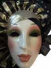 Vintage Clay Art Lady Face Mask Feathers Beads Ceramic Wall Hanging